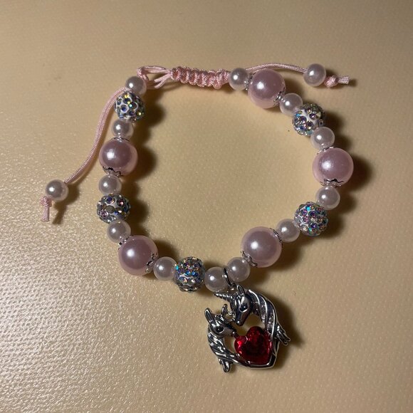 Adjustable Pink & Pearl Unicorn Charm Bracelet - Picture 3 of 6